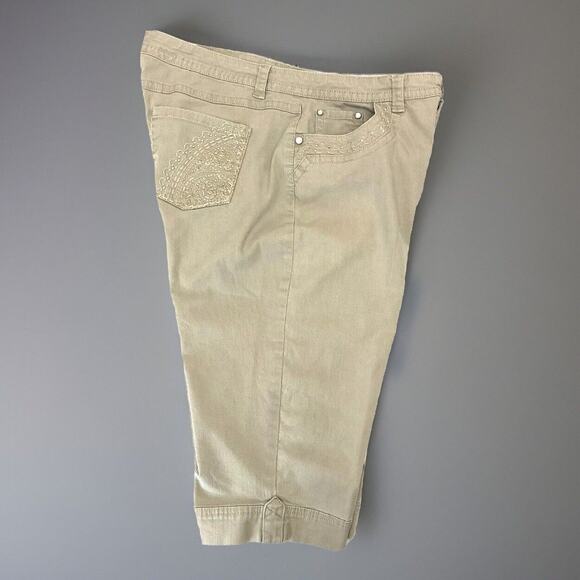 Hannah Jeans Ivory Womens 14 Missy Cropped Capri Cream Embroidered Bejeweled - Picture 3 of 11